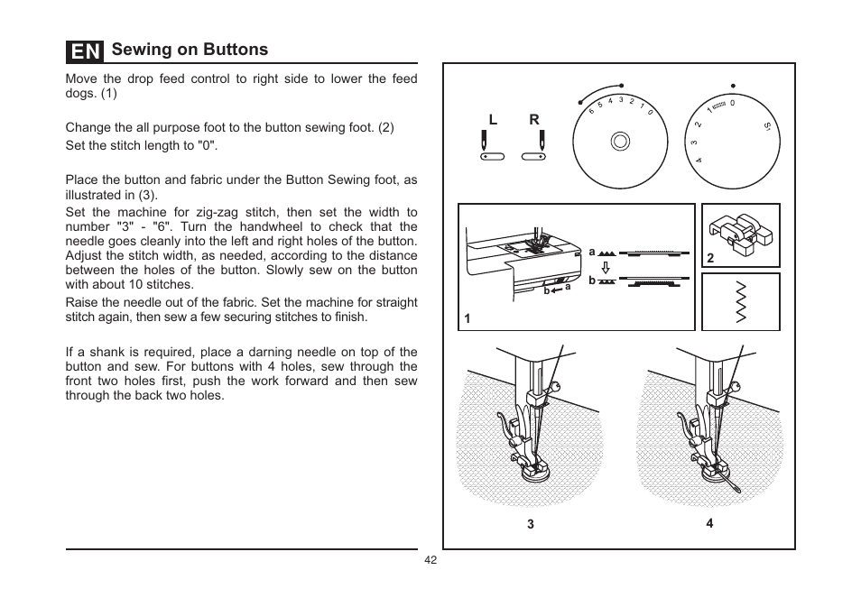 Sewing on buttons | SINGER 44S CLASSIC HEAVY DUTY User Manual | Page 49 / 65