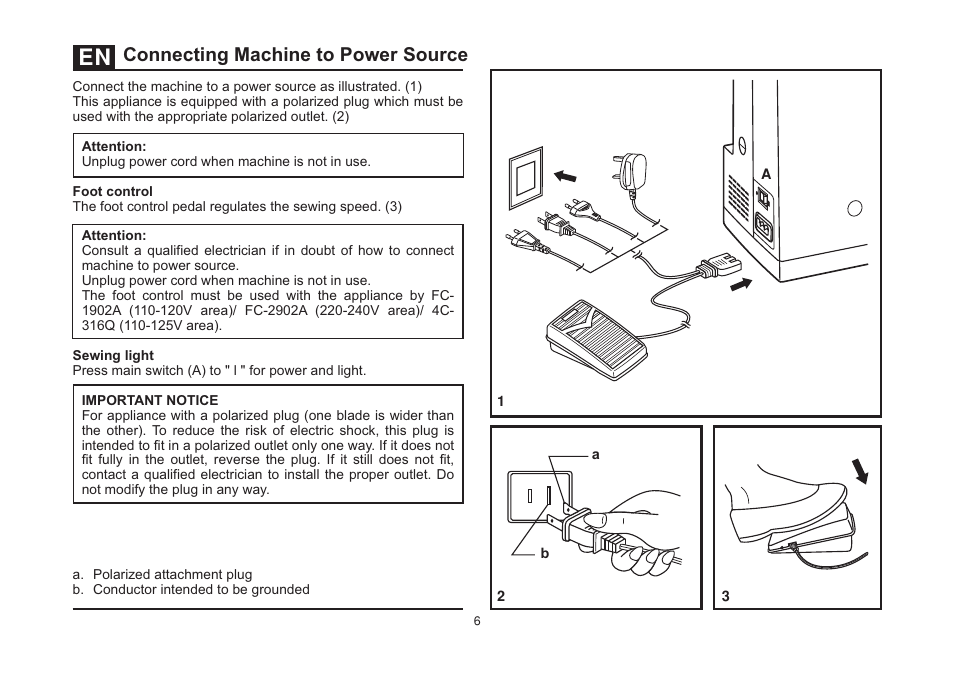 Connecting machine to power source | SINGER 4432 HEAVY DUTY Instruction Manual User Manual | Page 13 / 66