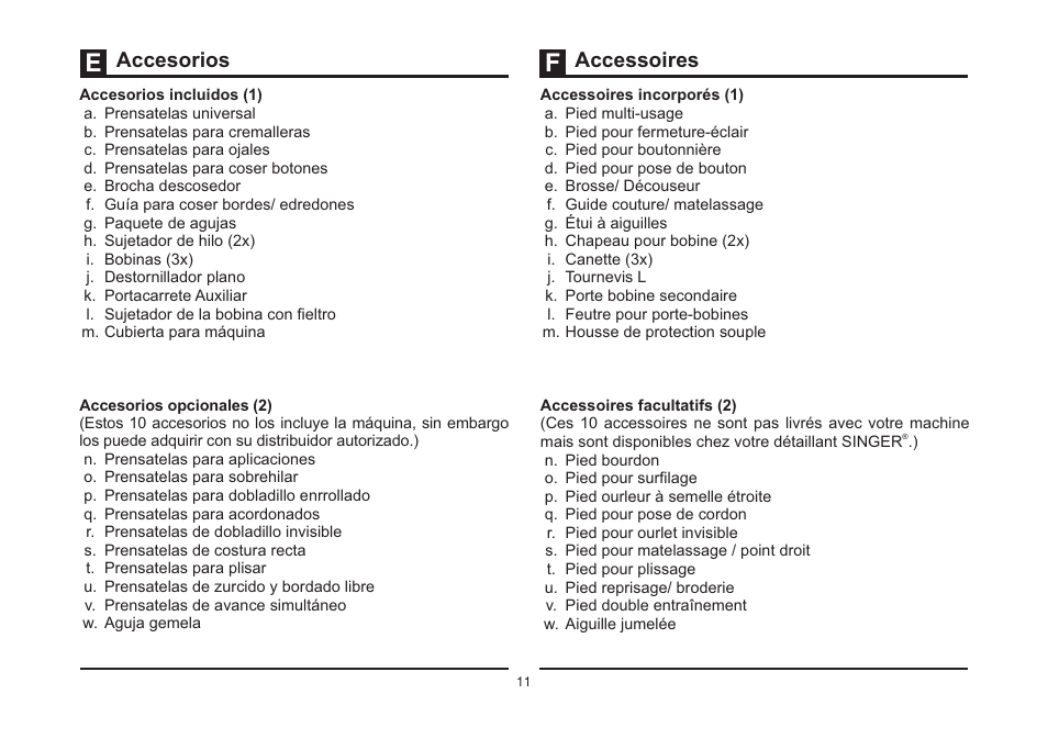 Accesorios accessoires | SINGER 4432 HEAVY DUTY Instruction Manual User Manual | Page 18 / 66