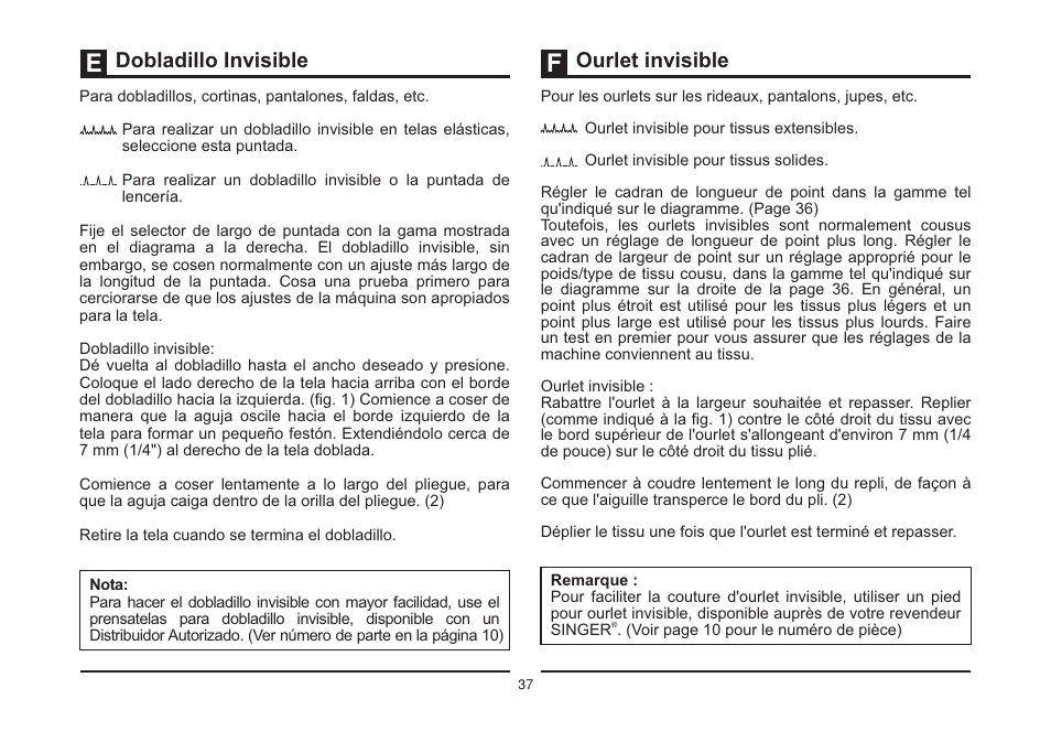 Dobladillo invisible ourlet invisible | SINGER 4432 HEAVY DUTY Instruction Manual User Manual | Page 44 / 66