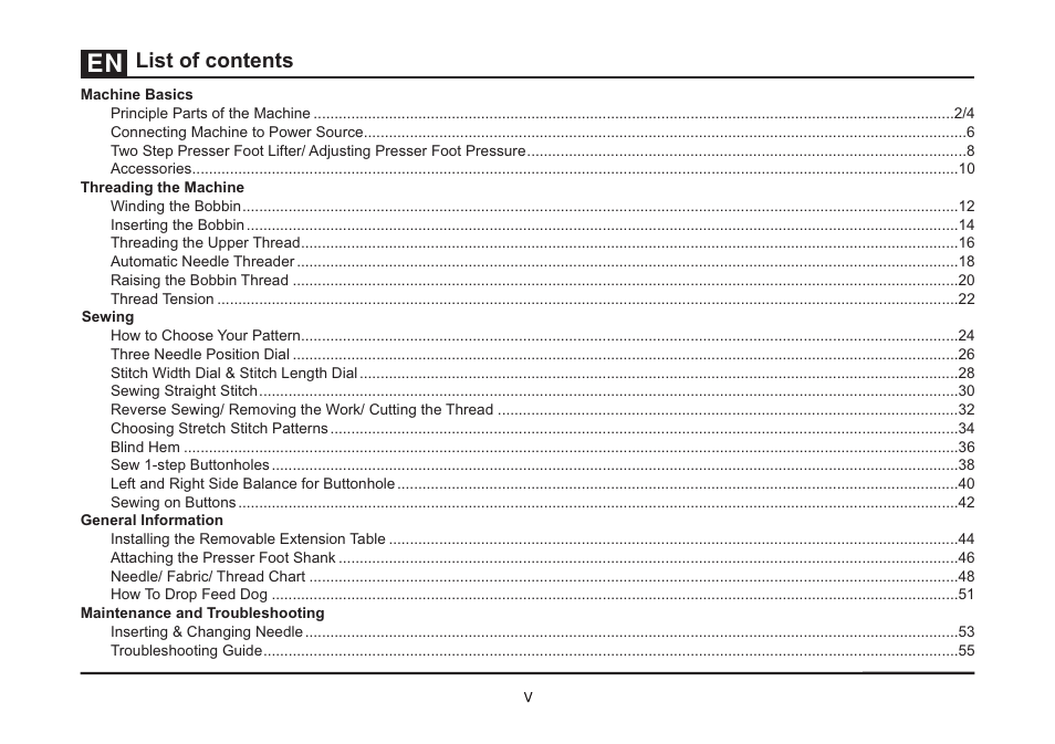 List of contents | SINGER 4432 HEAVY DUTY Instruction Manual User Manual | Page 6 / 66