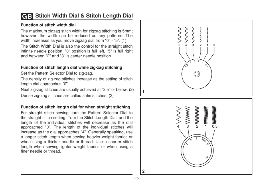 Stitch width dial & stitch length dial | SINGER 2273 ESTEEM II Instruction Manual User Manual | Page 32 / 62