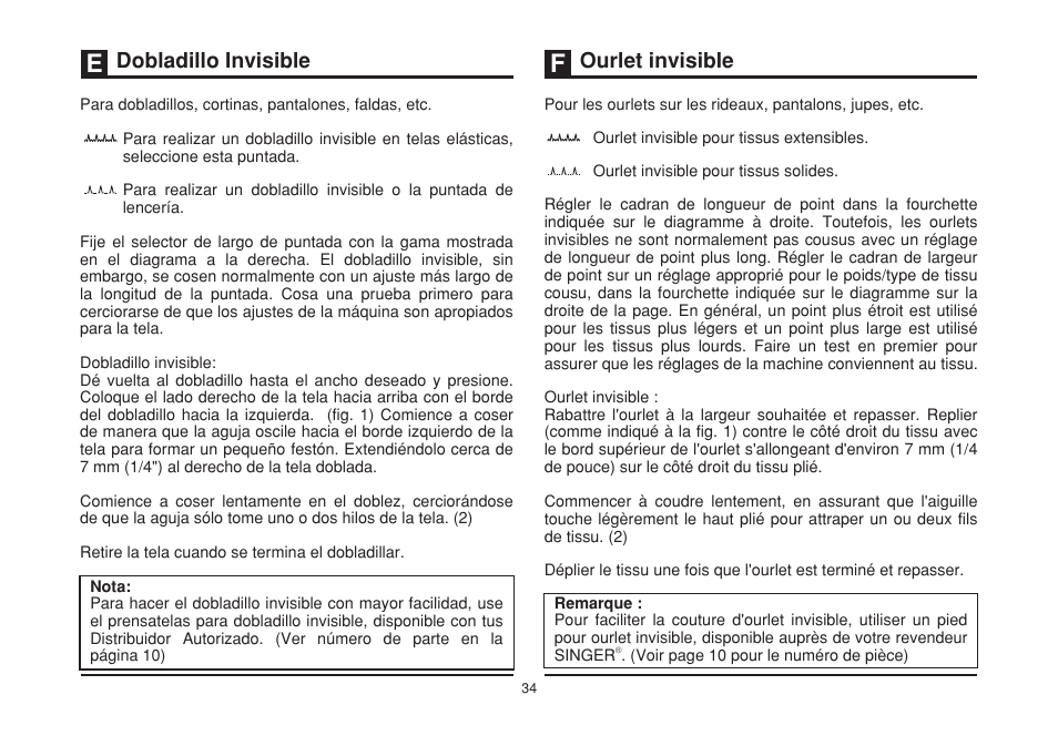 Dobladillo invisible, Ourlet invisible | SINGER 2273 ESTEEM II Instruction Manual User Manual | Page 41 / 62