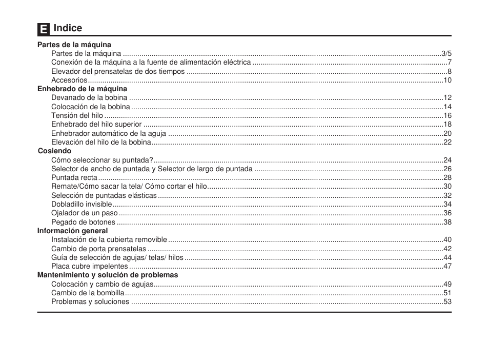 Indice | SINGER 2273 ESTEEM II Instruction Manual User Manual | Page 7 / 62