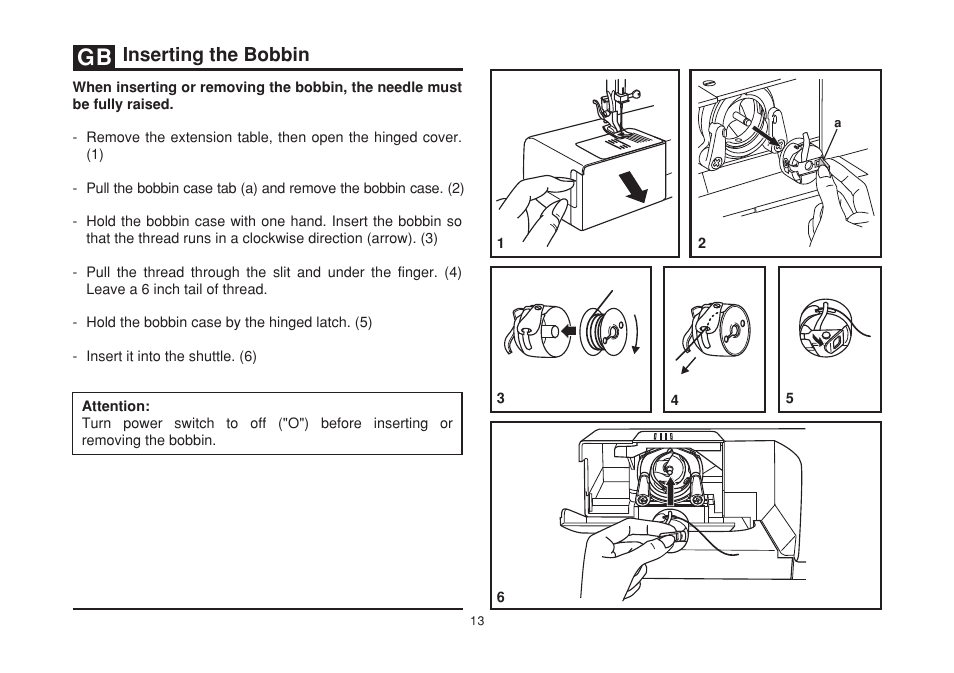 Inserting the bobbin | SINGER 2277 TRADITION Instruction Manual User Manual | Page 20 / 62