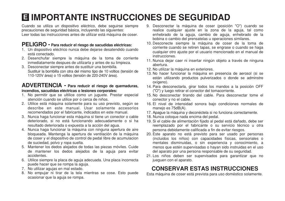 Importante instrucciones de seguridad | SINGER 2277 TRADITION Instruction Manual User Manual | Page 3 / 62