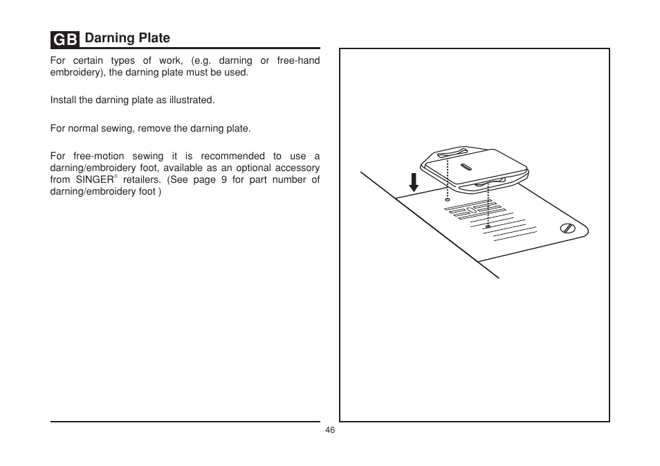 Darning plate | SINGER 2277 TRADITION Instruction Manual User Manual | Page 53 / 62