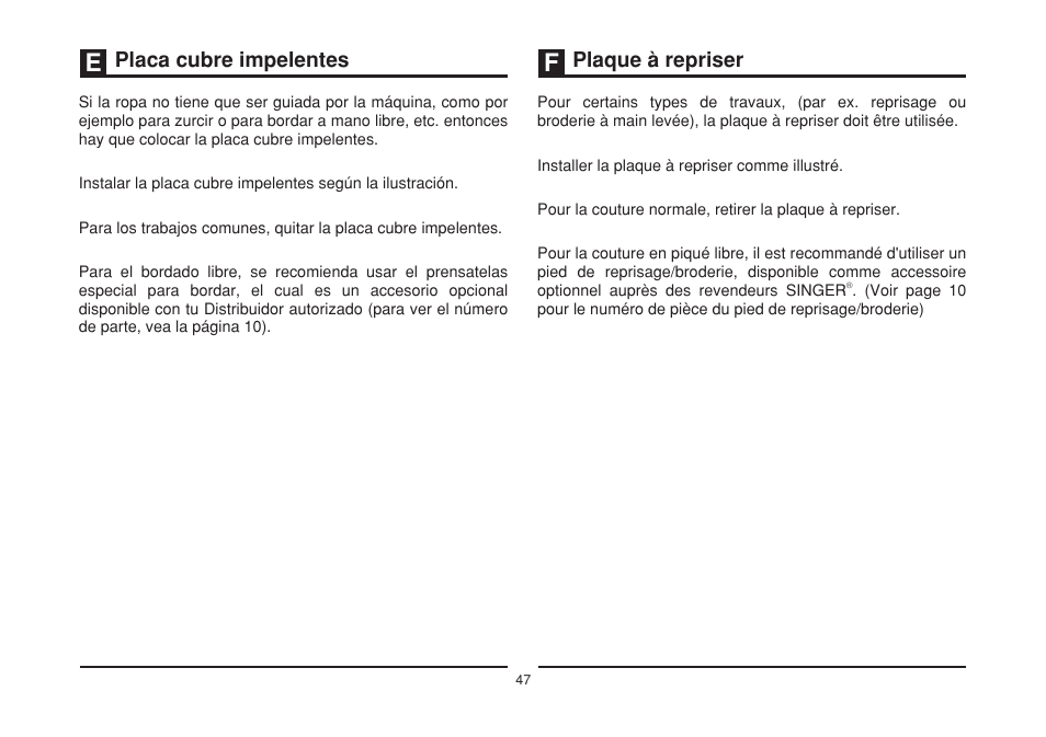 Placa cubre impelentes plaque à repriser | SINGER 2277 TRADITION Instruction Manual User Manual | Page 54 / 62