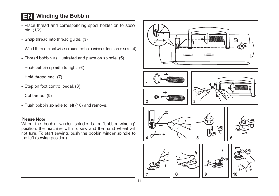 Winding the bobbin | SINGER 3323 TALENT Instruction Manual User Manual | Page 18 / 70