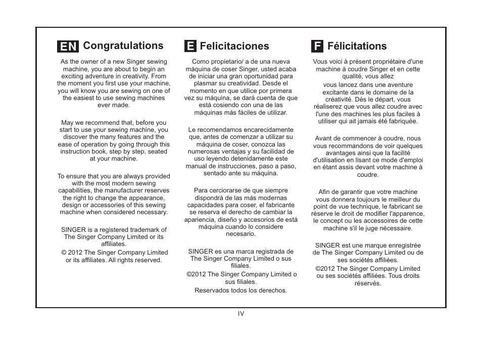 En e f | SINGER 3323 TALENT Instruction Manual User Manual | Page 5 / 70