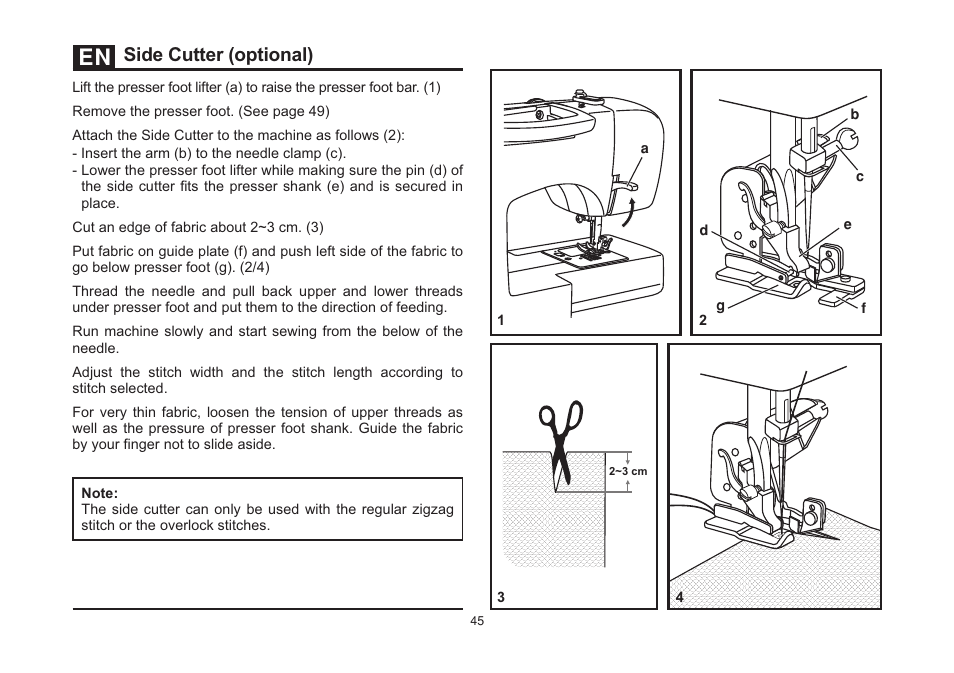 Side cutter ( ptional) o | SINGER 3323 TALENT Instruction Manual User Manual | Page 52 / 70