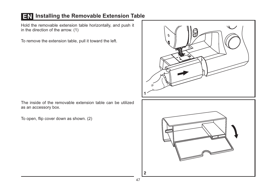 Installing the removable extension table | SINGER 3323 TALENT Instruction Manual User Manual | Page 54 / 70