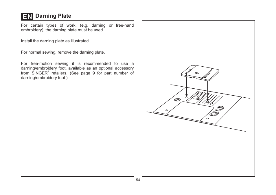 Darning plate | SINGER 3323 TALENT Instruction Manual User Manual | Page 61 / 70