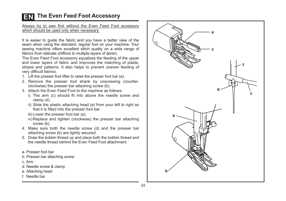 The even feed foot accessory | SINGER 3323S TALENT Instruction Manual User Manual | Page 50 / 70