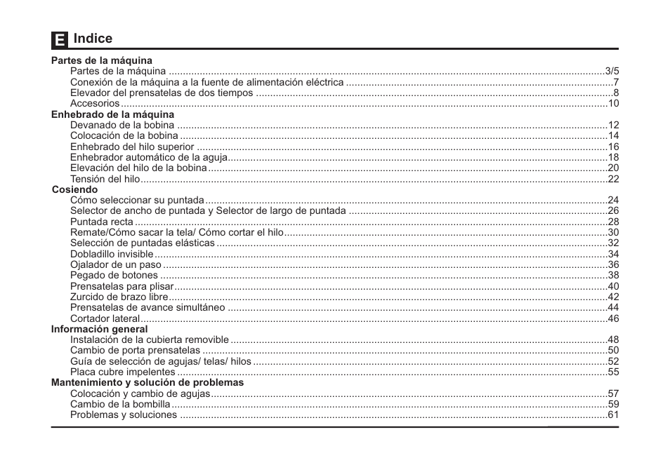 Indice | SINGER 3323S TALENT Instruction Manual User Manual | Page 7 / 70