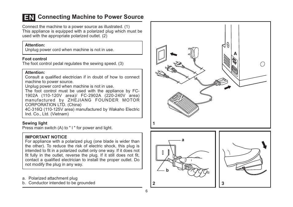 Connecting machine to power source | SINGER 5532 HEAVY DUTY STUDIO User Manual | Page 13 / 67