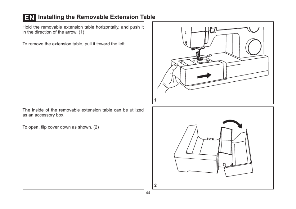 Installing the removable extension table | SINGER 5532 HEAVY DUTY STUDIO User Manual | Page 51 / 67