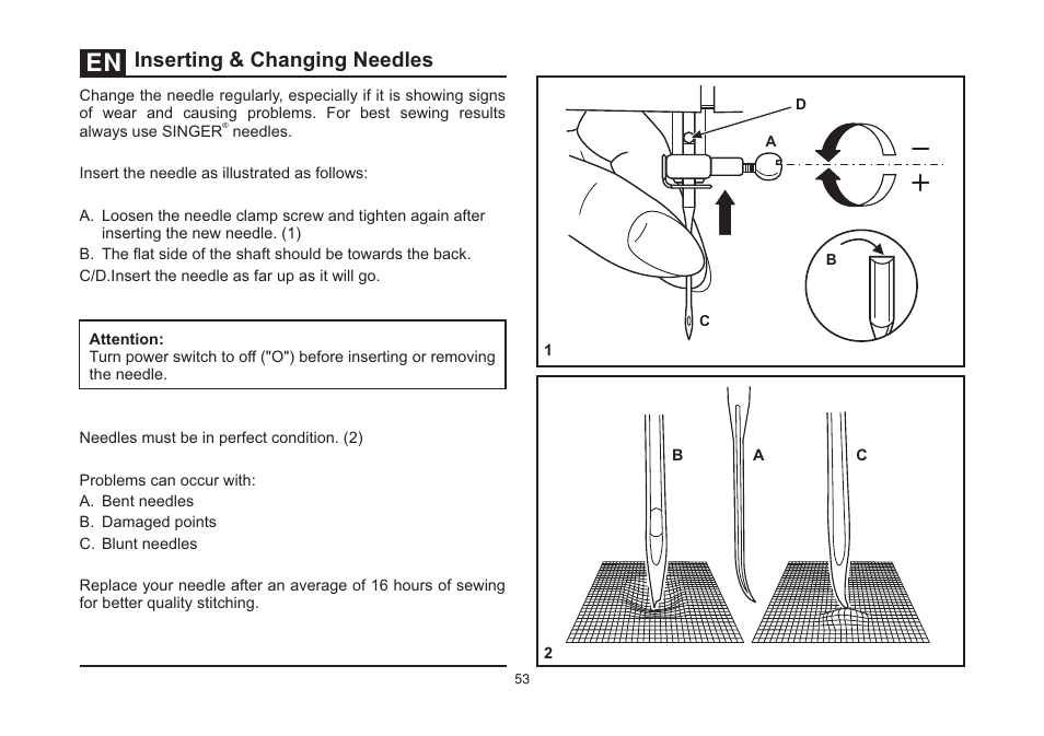 Inserting & changing needles | SINGER 5532 HEAVY DUTY STUDIO User Manual | Page 60 / 67