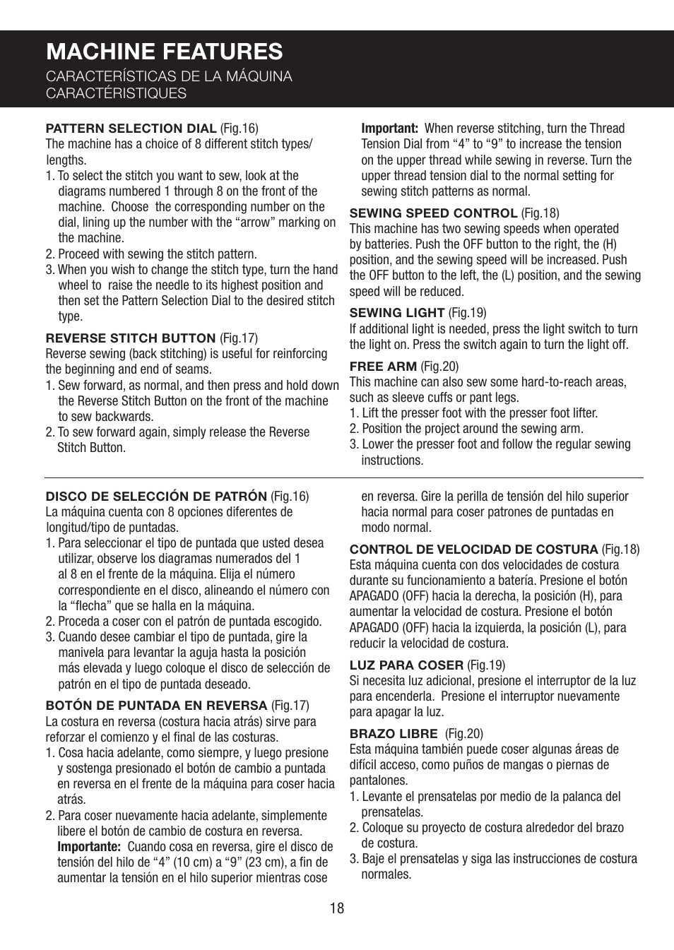 Machine features | SINGER PIXIE User Manual | Page 18 / 24