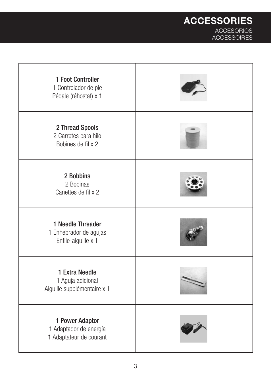 Accessories | SINGER PIXIE User Manual | Page 3 / 24