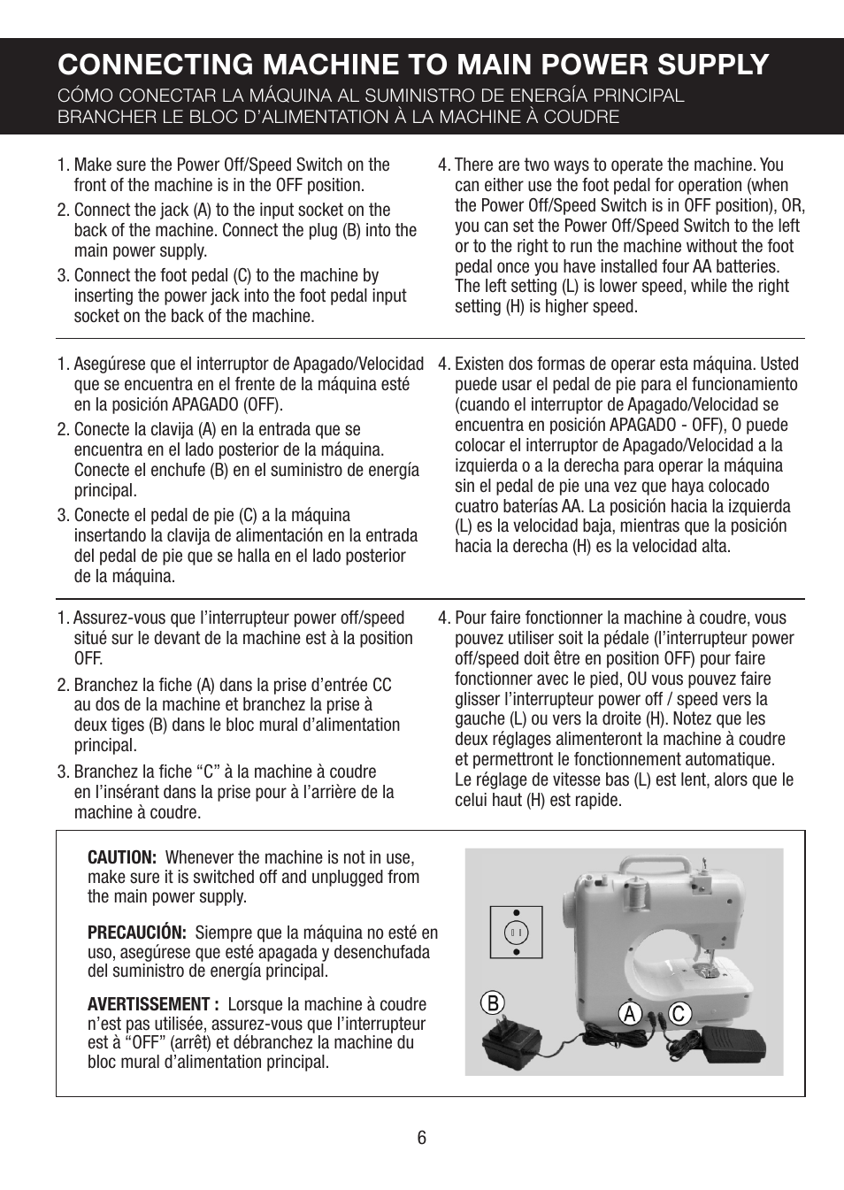 Connecting machine to main power supply | SINGER PIXIE User Manual | Page 6 / 24
