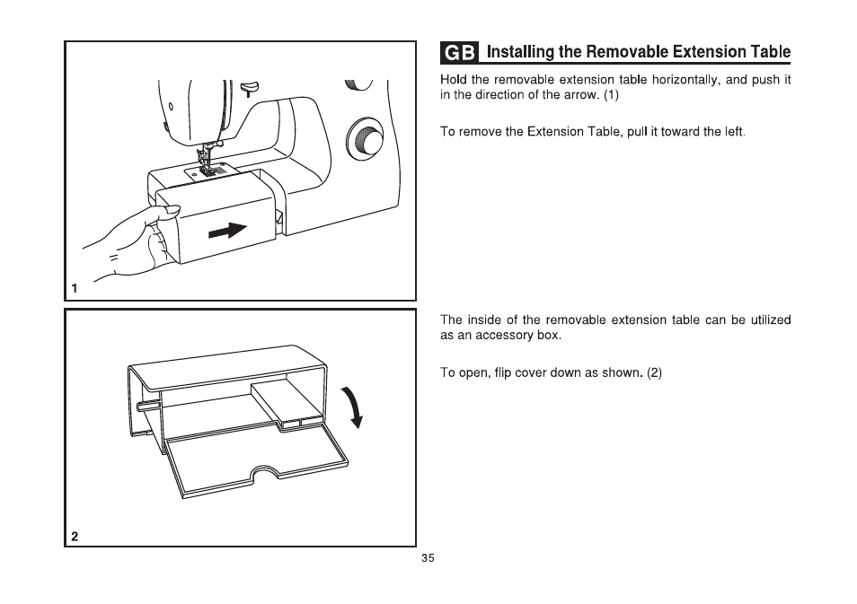 Itjzi installing the removable extension table, Installing the removable extension table | SINGER 2250 TRADITION User Manual | Page 42 / 58