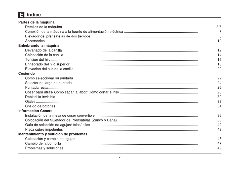 Í3 indice | SINGER 2250 TRADITION User Manual | Page 7 / 58