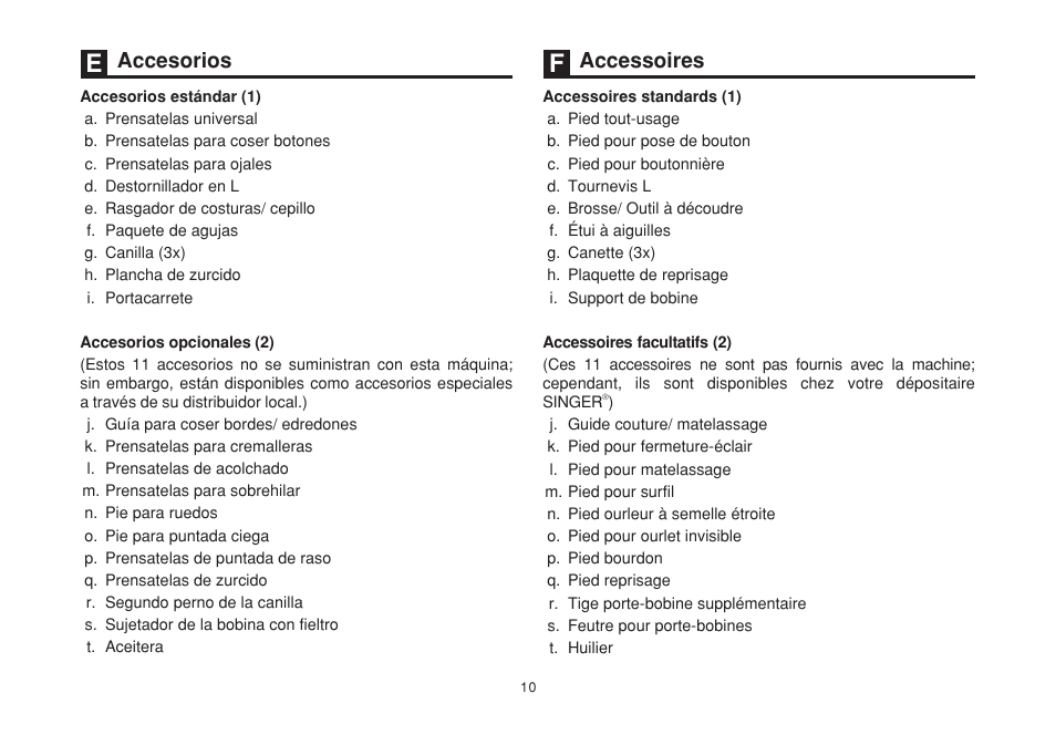 Accesorios accessoires | SINGER 2263 SIMPLE Instruction Manual User Manual | Page 17 / 62