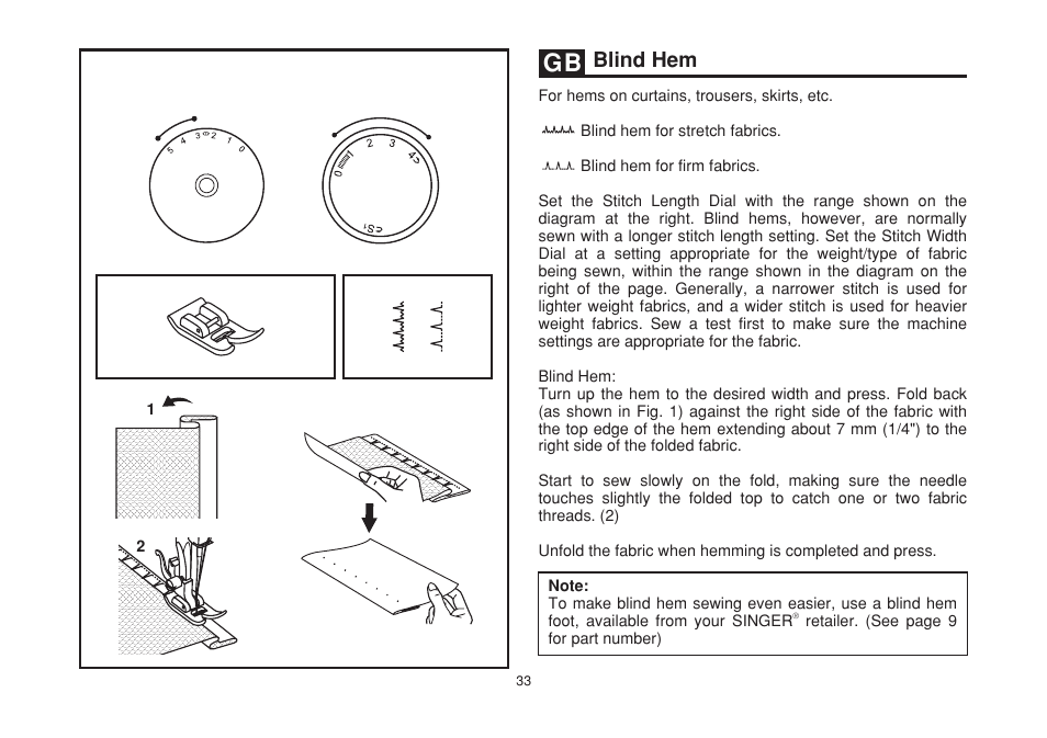 Blind hem | SINGER 2263 SIMPLE Instruction Manual User Manual | Page 40 / 62