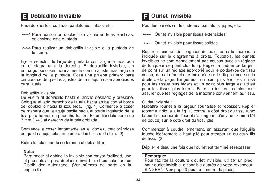 Dobladillo invisible, Ourlet invisible | SINGER 2263 SIMPLE Instruction Manual User Manual | Page 41 / 62