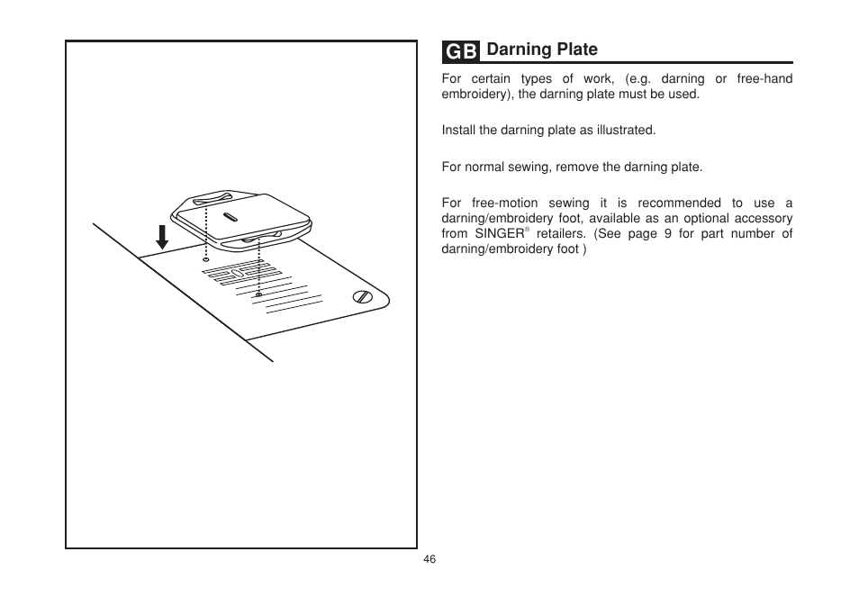 Darning plate | SINGER 2263 SIMPLE Instruction Manual User Manual | Page 53 / 62
