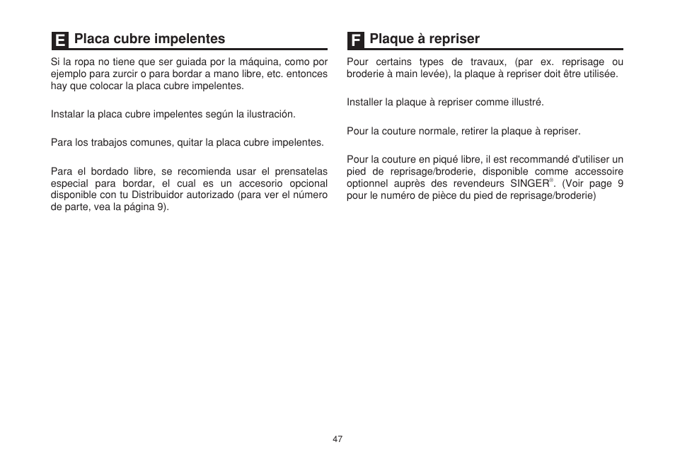 Placa cubre impelentes plaque à repriser | SINGER 2263 SIMPLE Instruction Manual User Manual | Page 54 / 62