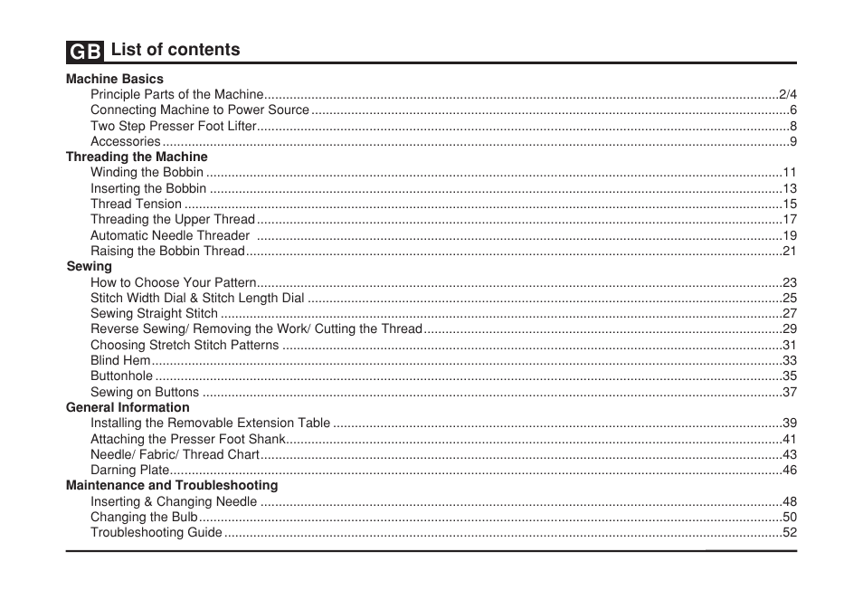 List of contents | SINGER 2263 SIMPLE Instruction Manual User Manual | Page 6 / 62