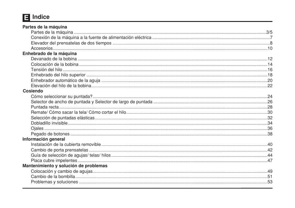 Indice | SINGER 2263 SIMPLE Instruction Manual User Manual | Page 7 / 62