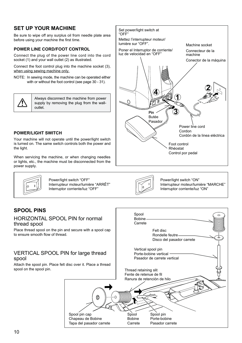 Set up your machine, Vertical spool pin for large thread spool | SINGER XL-580 User Manual | Page 12 / 136