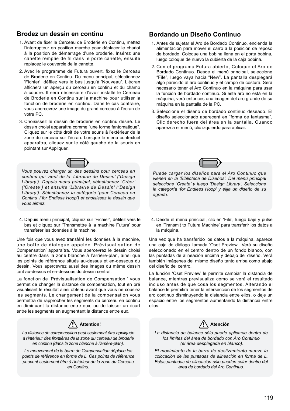 Brodez un dessin en continu, Bordando un diseño continuo | SINGER XL-580 User Manual | Page 121 / 136