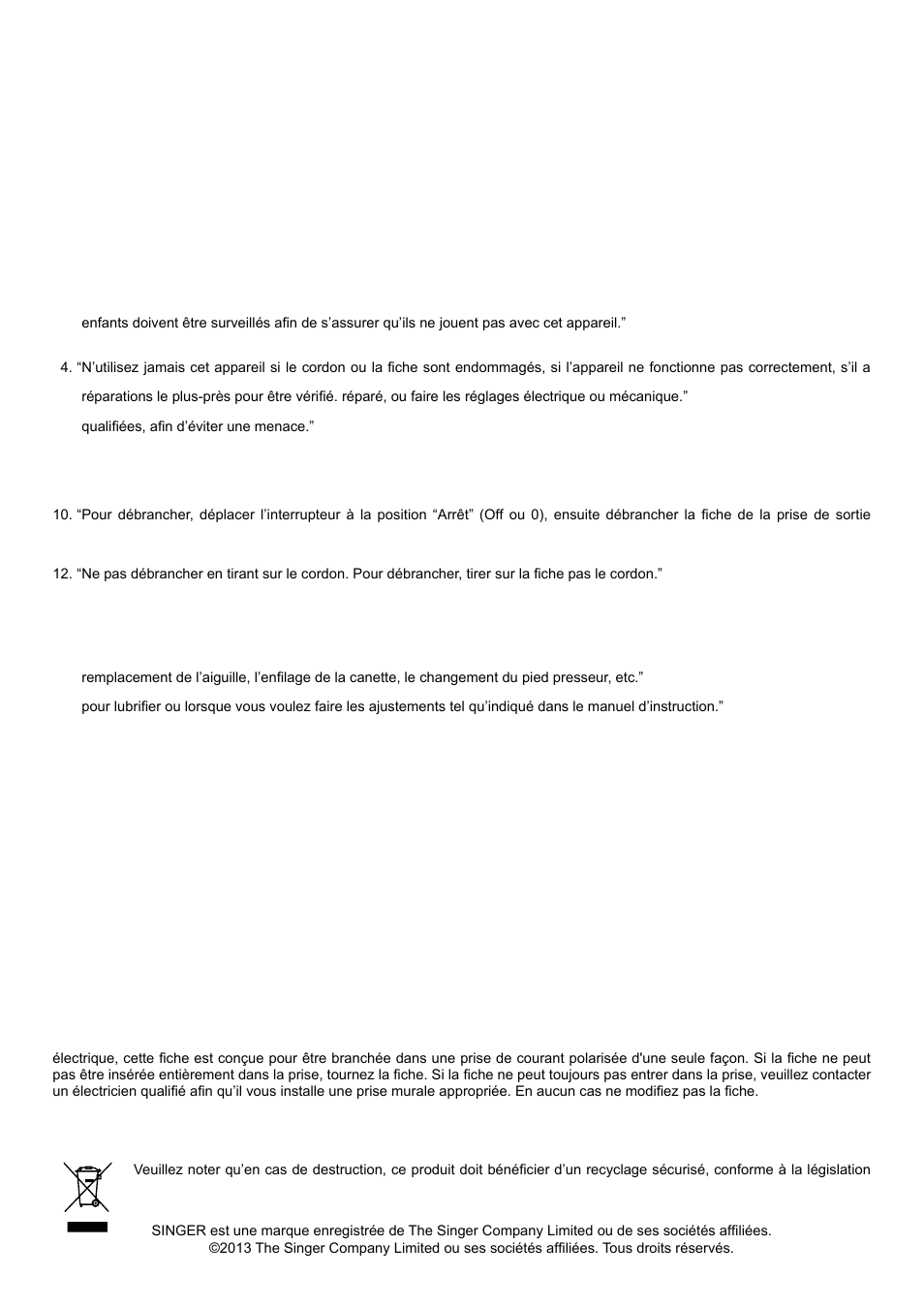 Precaution, Conservez ces instructions | SINGER XL-580 User Manual | Page 3 / 136