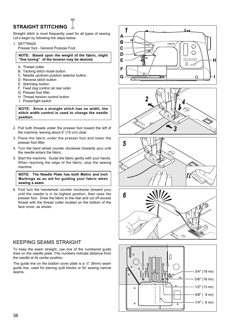 Straight stitching, Keeping seams straight | SINGER XL-580 User Manual | Page 38 / 136