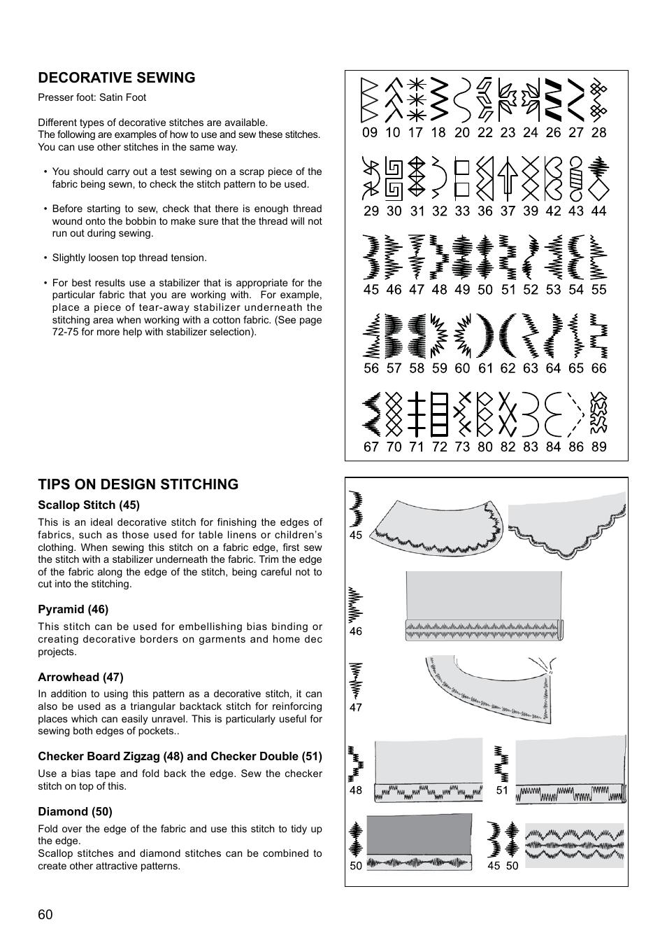 Decorative sewing, Tips on design stitching | SINGER XL-580 User Manual | Page 62 / 136