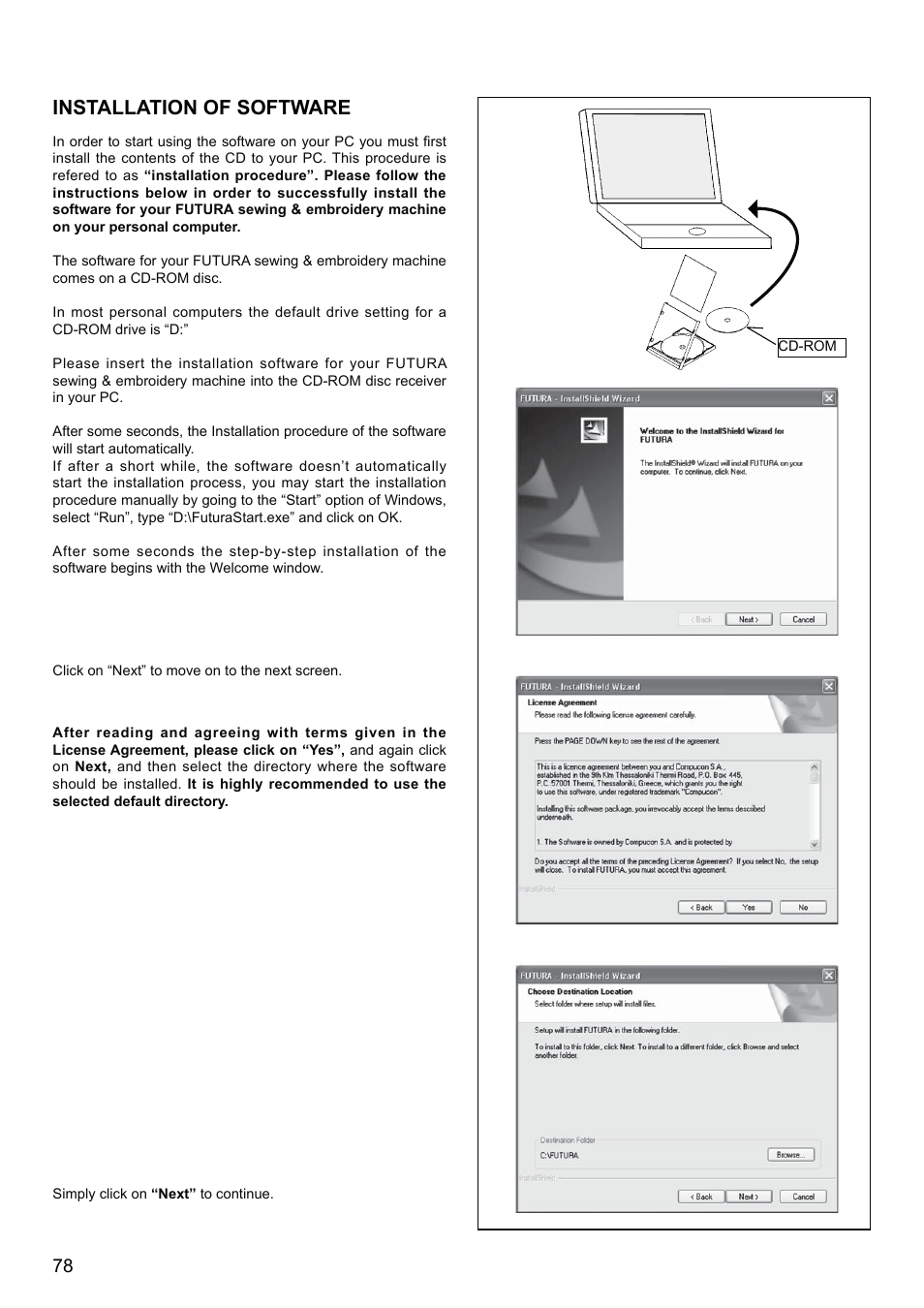 Installation of software | SINGER XL-580 User Manual | Page 80 / 136