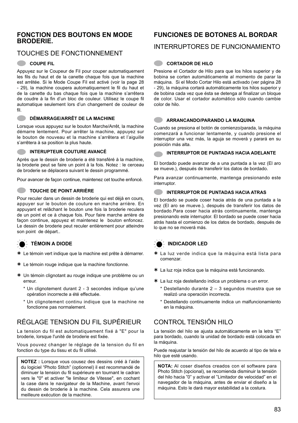 Réglage tension du fil supérieur, Control tensión hilo | SINGER XL-580 User Manual | Page 85 / 136