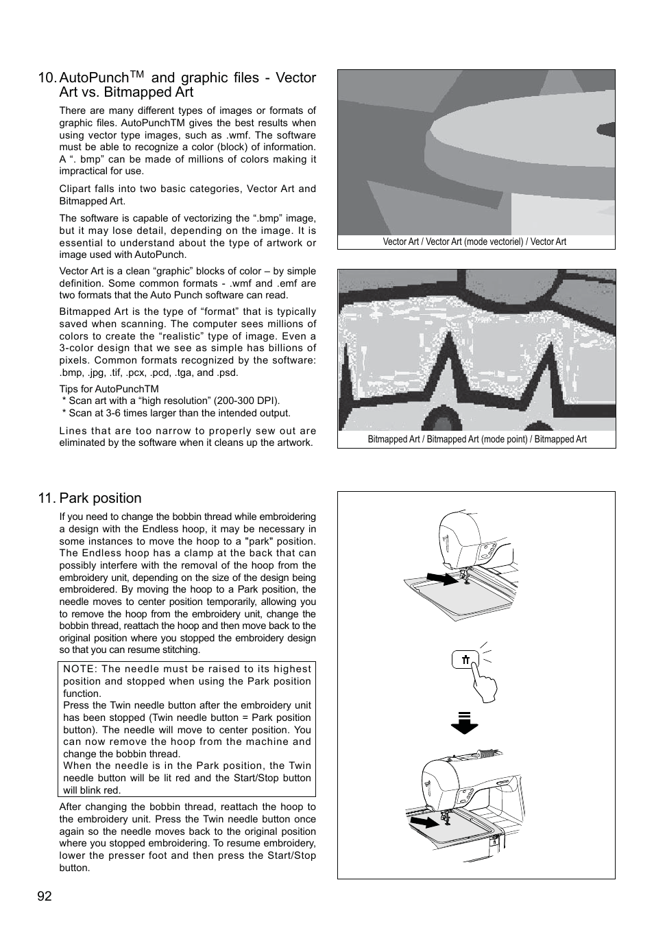 Park position | SINGER XL-580 User Manual | Page 94 / 136