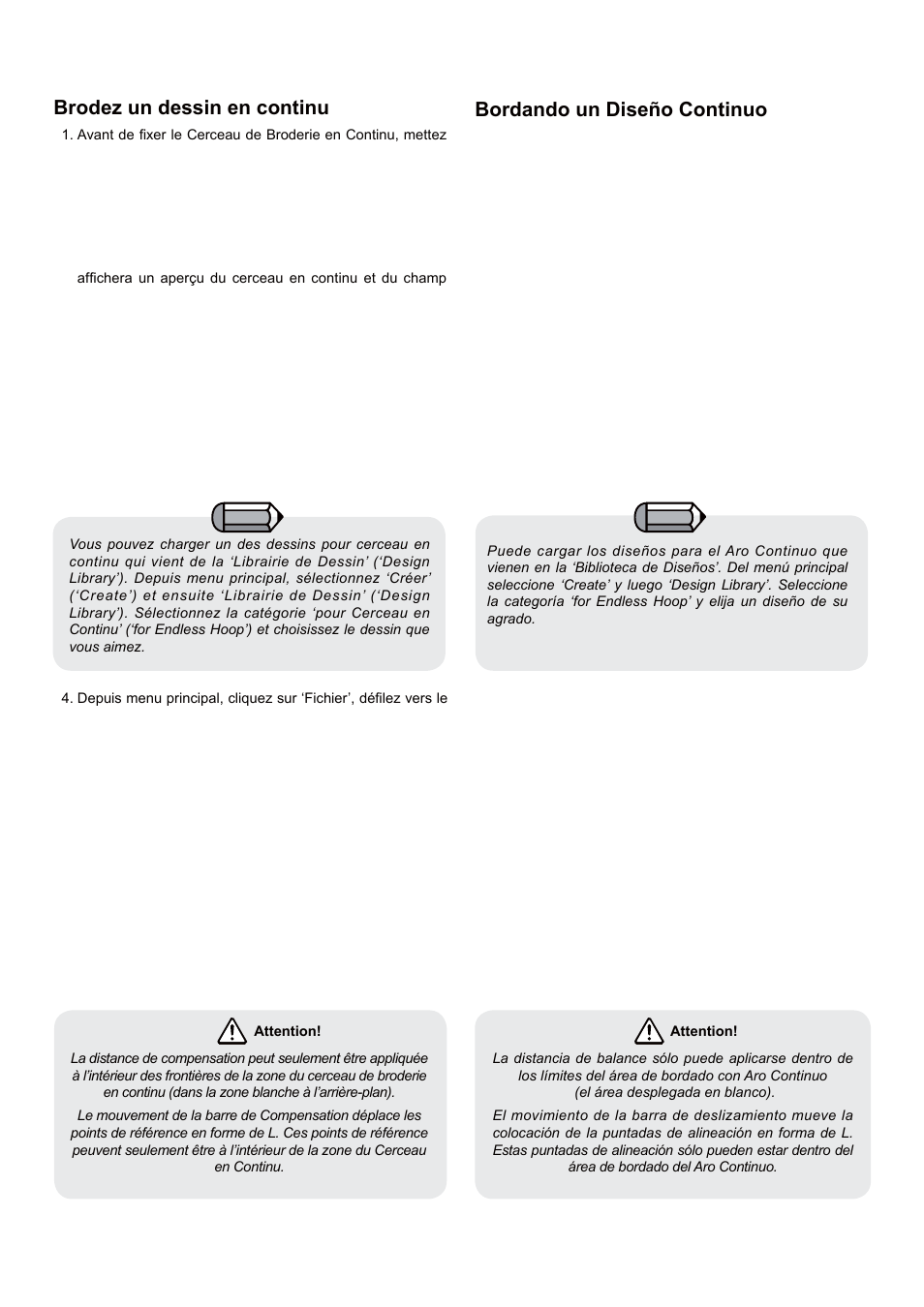 Brodez un dessin en continu, Bordando un diseño continuo | SINGER 5 FUTURA QUINTET Instruction Manual User Manual | Page 121 / 136