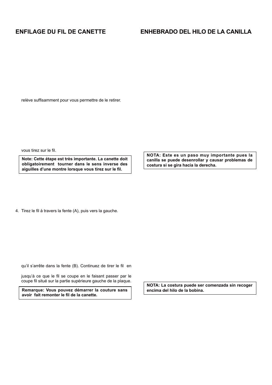 Enfilage du fil de canette, Enhebrado del hilo de la canilla | SINGER 5 FUTURA QUINTET Instruction Manual User Manual | Page 17 / 136