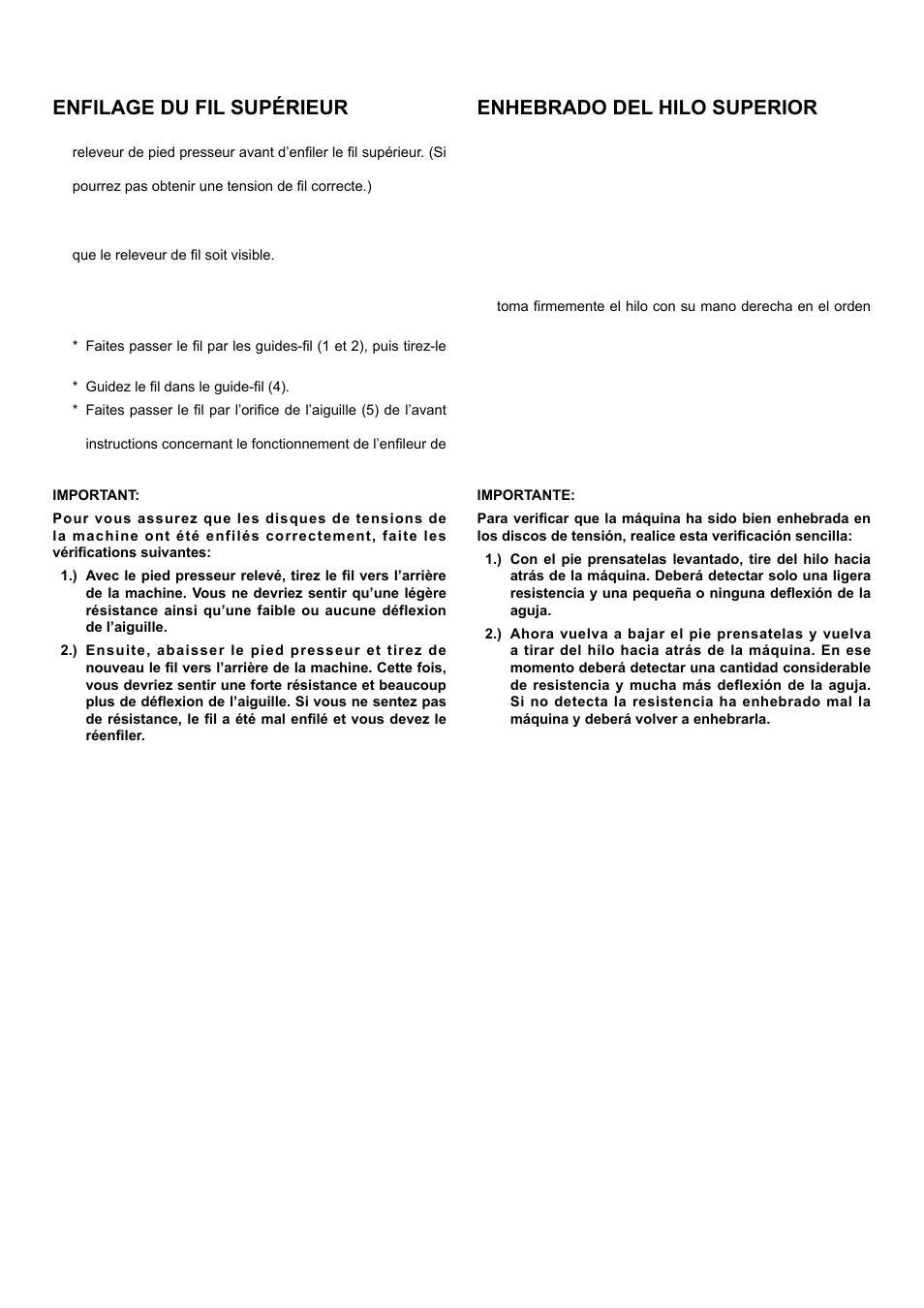 Enfilage du fil supérieur, Enhebrado del hilo superior | SINGER 5 FUTURA QUINTET Instruction Manual User Manual | Page 19 / 136