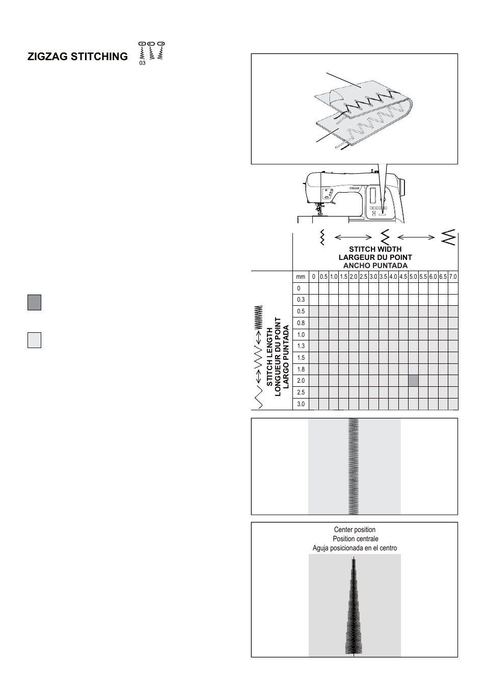 Zigzag stitching, Satin stitch | SINGER 5 FUTURA QUINTET Instruction Manual User Manual | Page 42 / 136