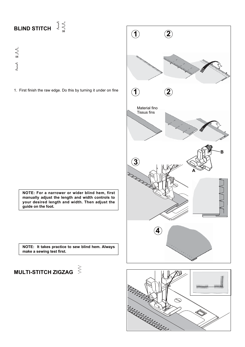 Blind stitch, Multi-stitch zigzag | SINGER 5 FUTURA QUINTET Instruction Manual User Manual | Page 44 / 136