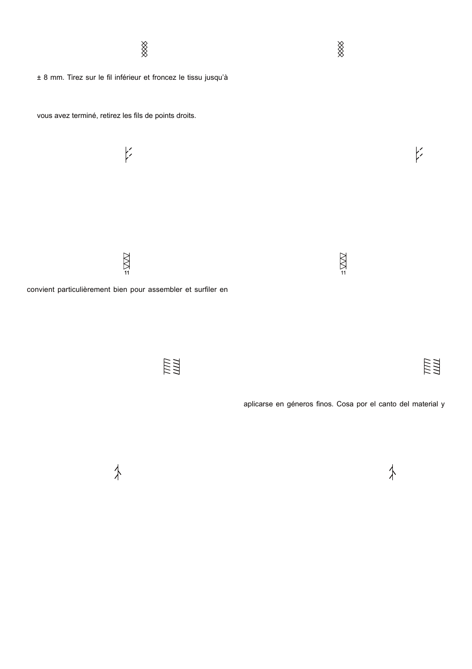 Point epingle oblique, Puntada sobreorilla inclinado, Surjet oblique | Puntada overlock elastica, Point turc, Puntada turca, Point nid d’abeille, Puntada panal, Point d’épine, Puntada “herringbone | SINGER 5 FUTURA QUINTET Instruction Manual User Manual | Page 49 / 136