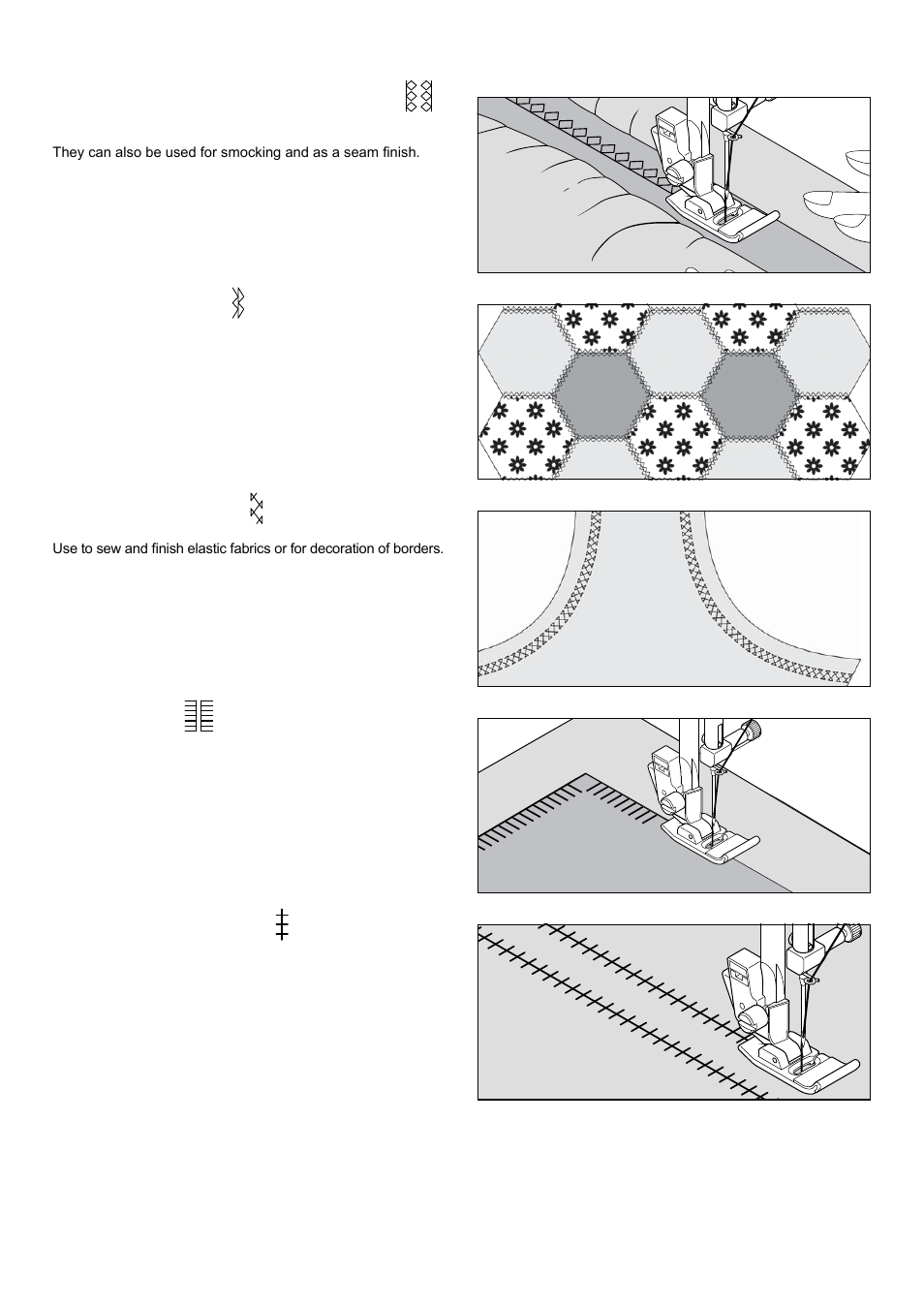 Reinforced overedge stitch, Crossed stitch, Pin stitch | Entredeux stitch, Wizard stitch | SINGER 5 FUTURA QUINTET Instruction Manual User Manual | Page 50 / 136