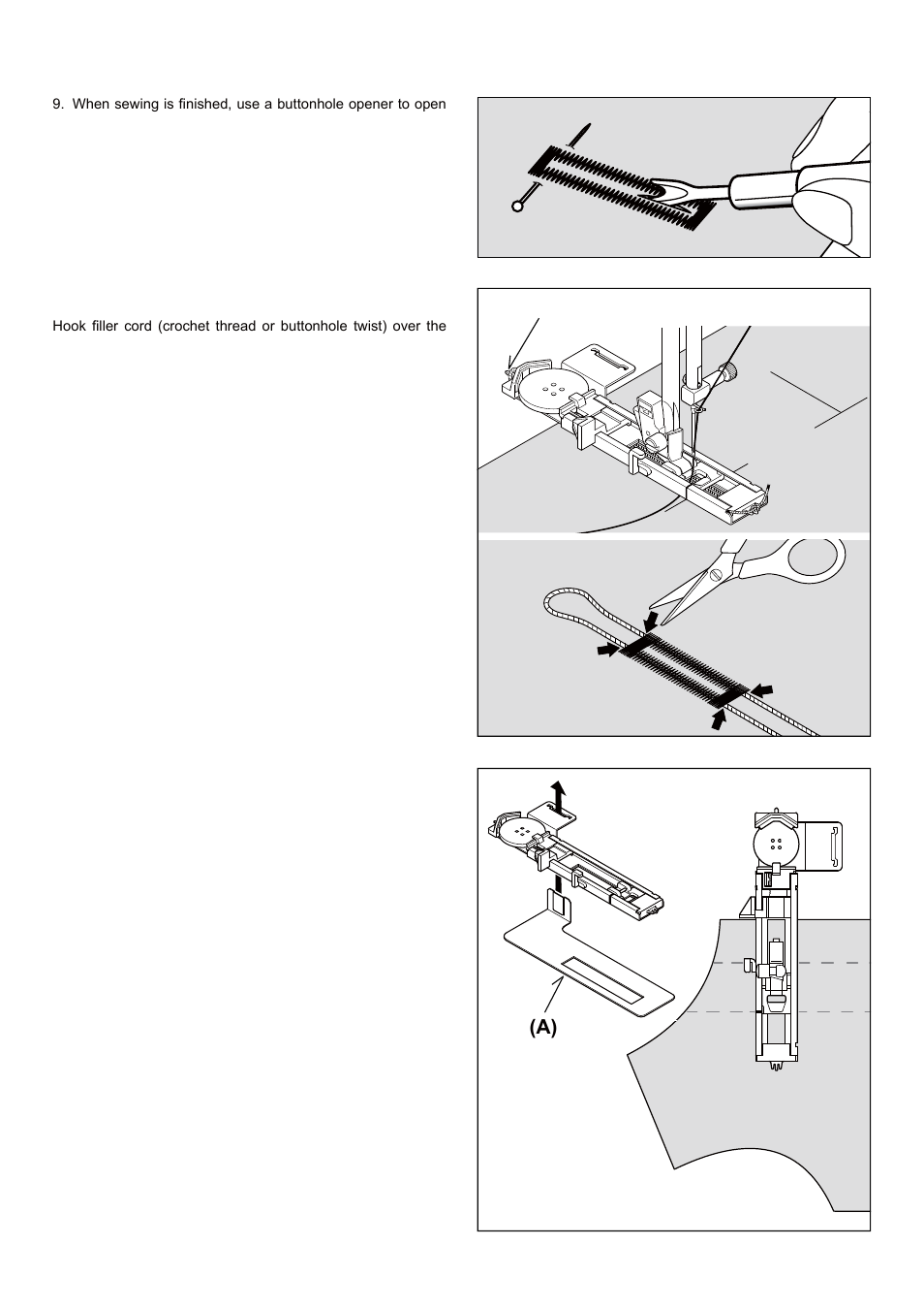 Corded buttonholes, Buttonholing with hard-to-sew fabrics | SINGER 5 FUTURA QUINTET Instruction Manual User Manual | Page 58 / 136